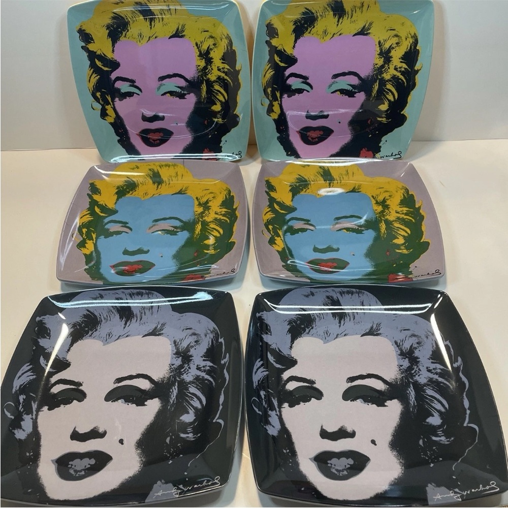 Read! Andy Warhol Square Melamine Marilyn Monroe Plates Set of 6 Square 8" Read!